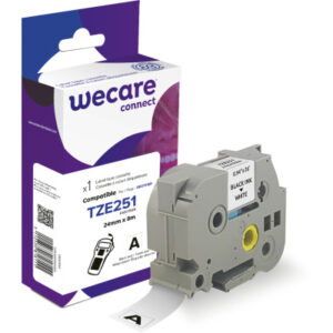 WECARE    Band, laminiert  schwarz/weiss TZE-251   ersetzt Ptouch Tze-251    24mm