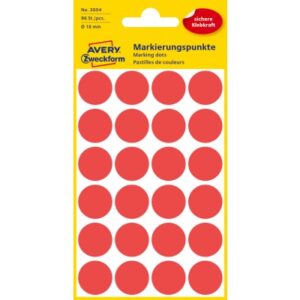 AVERY ZW. Markierungspunkte         18mm 3004      rot                   96 Stück