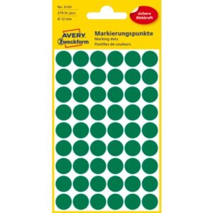 AVERY ZW. Markierungspunkte         12mm 3143      grün                 270 Stück