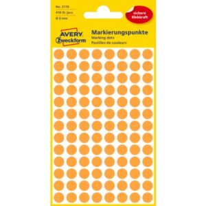 AVERY ZW. Markierungspunkte          8mm 3178Z     orange               416 Stück