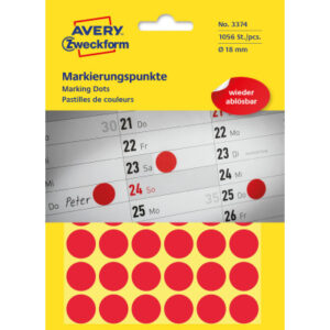 AVERY ZWE Markierungspunkte         18mm 3374Z     rot                 1056 Stück