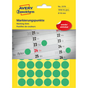 AVERY ZWE Markierungspunkte         18mm 3376Z     grün                1056 Stück