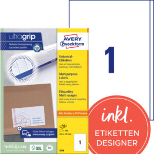 AVERY ZW. Etiketten            200x297mm 3418      weiss       100 Stk./100 Blatt