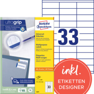 AVERY ZW. Universal-Etiketten  70x25,4mm 3421      weiss      3300 Stk./100 Blatt