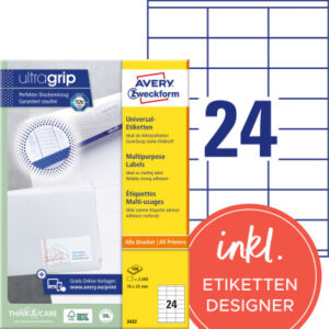 AVERY ZW. Etiketten              70x35mm 3422      weiss      2400 Stk./100 Blatt