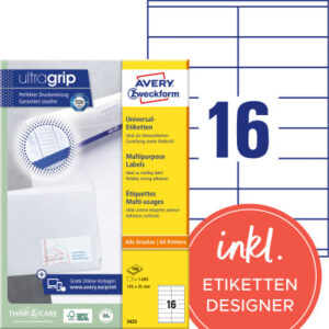 AVERY ZW. Etiketten             105×35mm 3423      weiss      1600 Stk./100 Blatt