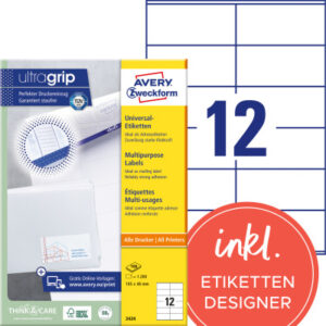AVERY ZW. Universal-Etiketten   105x48mm 3424      weiss      1200 Stk./100 Blatt