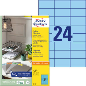 AVERY ZW. Etiketten              70x37mm 3449      Universal, blau   100Bl./24St.