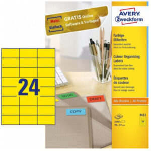 AVERY ZW. Etiketten              70x37mm 3451      Universal, gelb   100Bl./24St.
