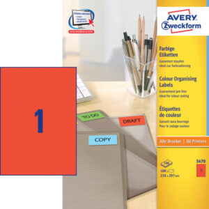 AVERY ZW. Etiketten                   A4 3470      rot                  100 Stück