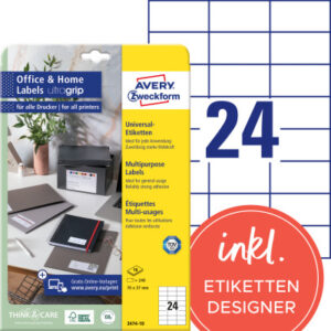 AVERY ZW. Universal-Etiketten    70x37mm 3474-10   weiss        240 Stk./10 Blatt