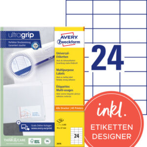 AVERY ZW. Etiketten              70x37mm 3474      weiss      2400 Stk./100 Blatt