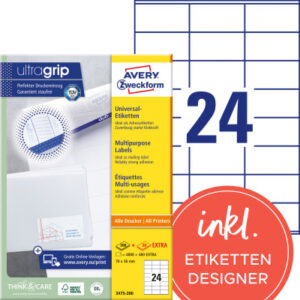 AVERY ZW. Etiketten              70x36mm 3475-200  weiss   5280 Stk./200+20 Blatt