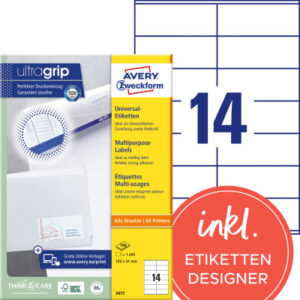 AVERY ZW. Universal-Etikett.    105x41mm 3477      weiss      1400 Stk./100 Blatt