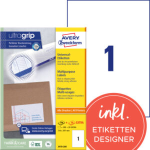 AVERY ZW. Etiketten            210x297mm 3478-200  weiss    220 Stk./200+20 Blatt