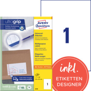 AVERY ZW. Universal-Etiketten  210x297mm 3478      weiss       100 Stk./100 Blatt