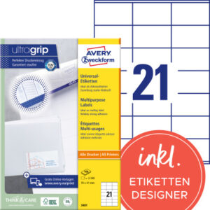 AVERY ZW. Etiketten              70x41mm 3481      weiss      2100 Stk./100 Blatt