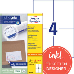 AVERY ZW. Universaletiketten   105x148mm 3483-200  weiss    880 Stk./200+20 Blatt