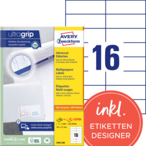 AVERY ZW. Etiketten             105×37mm 3484-200  weiss   3520 Stk./200+20 Blatt