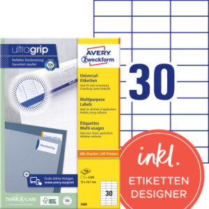AVERY ZW. Universal-Etiketten  70x29.7mm 3489      weiss      3000 Stk./100 Blatt