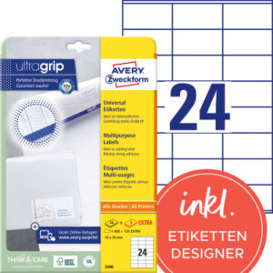 AVERY ZW. Universal-Etiketten    70x36mm 3490      weiss    720 Stk./25 + 5 Blatt