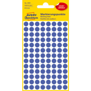 AVERY ZW. Markierungspunkte          8mm 3591      Blau, ablösbar         4 Blatt