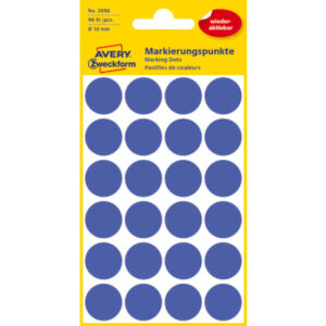 AVERY ZW. Markierungspunkte         18mm 3596      Blau, ablösbar         4 Blatt