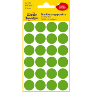 AVERY ZW. Markierungspunkte         18mm 3597      Grün, ablösbar         4 Blatt