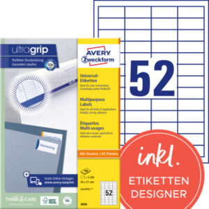 AVERY ZW. Etiketten              48x21mm 3650      weiss      5200 Stk./100 Blatt