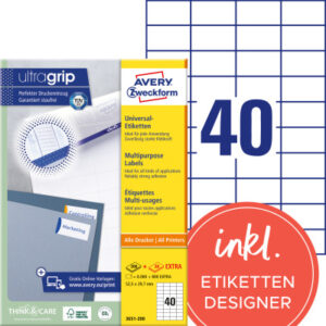 AVERY ZW. Etiketten          52,5×29,7mm 3651-200  weiss   8800 Stk./200+20 Blatt