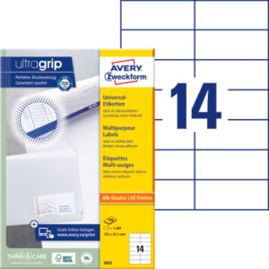 AVERY ZW. Universal-Etiketten 105x42,3mm 3653      weiss      1400 Stk./100 Blatt