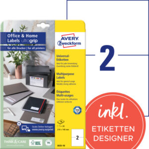 AVERY ZW. Universal-Etiketten  210x148mm 3655-10   weiss         20 Stk./10 Blatt