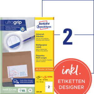 AVERY ZW. Etiketten            210×148mm 3655-200  weiss    440 Stk./200+20 Blatt