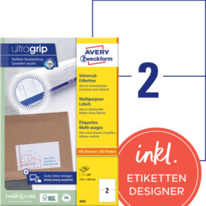 AVERY ZW. Etiketten            210x148mm 3655      weiss       200 Stk./100 Blatt