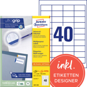 AVERY ZW. Etiketten          48,5x25,4mm 3657-200  weiss   8800 Stk./200+20 Blatt
