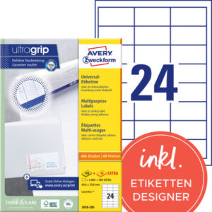 AVERY ZW. Etiketten          64,6x33,8mm 3658-200  weiss   5280 Stk./200+20 Blatt