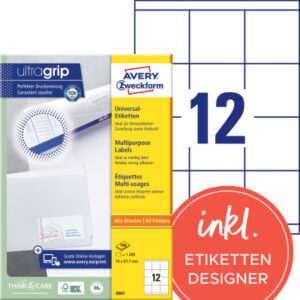 AVERY ZW. Etiketten            70×67,7mm 3661      weiss      1200 Stk./100 Blatt