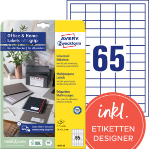 AVERY ZW. Universal-Etiketten  38x21,2mm 3666-10   weiss        650 Stk./10 Blatt