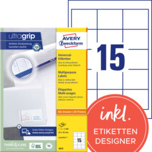 AVERY ZW. Etiketten              64x50mm 3672      weiss      1500 Stk./100 Blatt