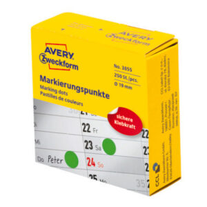 AVERY ZW. Markierungspunkte         19mm 3855      grün, Spender        250 Stück
