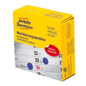 AVERY ZW. Markierungspunkte         19mm 3857      blau, Spender        250 Stück