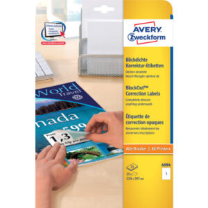 AVERY ZW. Korrektur-Etiketten  210×297mm 6094Z     blickdicht            25 Stück