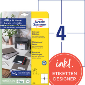 AVERY ZW. Etiketten            105x148mm 6124      weiss         40 Stk./10 Blatt