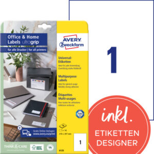 AVERY ZW. Etiketten            210x297mm 6125      weiss         10 Stk./10 Blatt