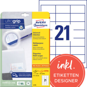 AVERY ZW. Universaletiketten     64x36mm 6170      weiss    630 Stk./25 + 5 Blatt