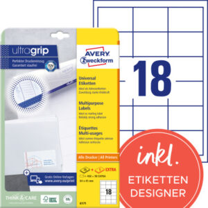 AVERY ZW. Universaletiketten     64x45mm 6171      weiss    540 Stk./25 + 5 Blatt