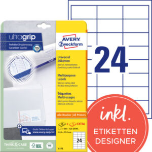 AVERY ZW. Universaletiketten 64,6x33,8mm 6172      weiss    720 Stk./25 + 5 Blatt