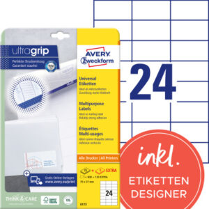 AVERY ZW. Universaletiketten     70x37mm 6173      weiss    720 Stk./25 + 5 Blatt