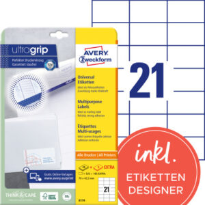 AVERY ZW. Universaletiketten   70x42,3mm 6174      weiss    630 Stk./25 + 5 Blatt
