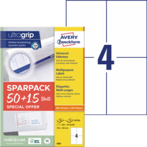 AVERY ZW. Universal-Etiketten  105x148mm 6601Z     weiss        260 Stk./65 Blatt